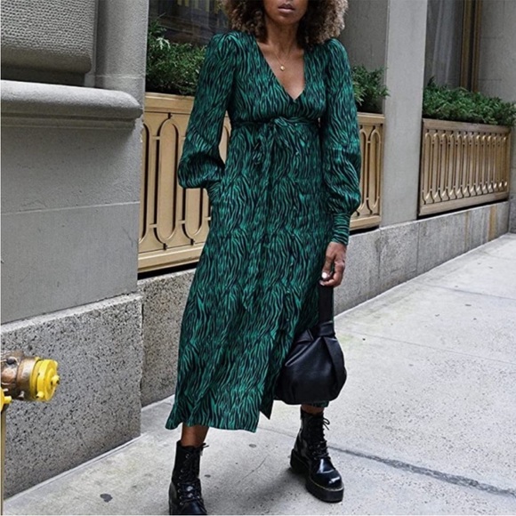 KarenBritChic x The Drop Green/Blue Zebra Stripe Puff-
Shoulder Maxi Dress - Picture 1 of 7